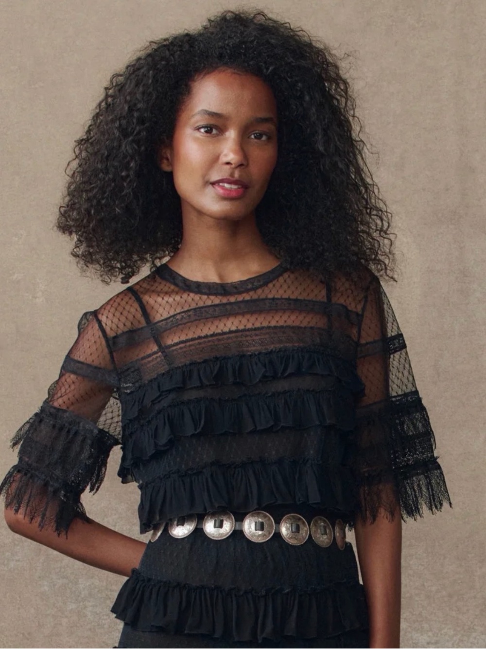 The Great | Winter Mesh Flounce Top